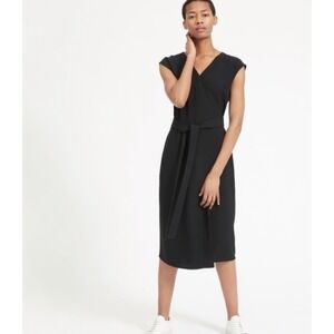 EVERLANE‎ Black Cap Sleeve Wrap Midi Dress Belted Size 8